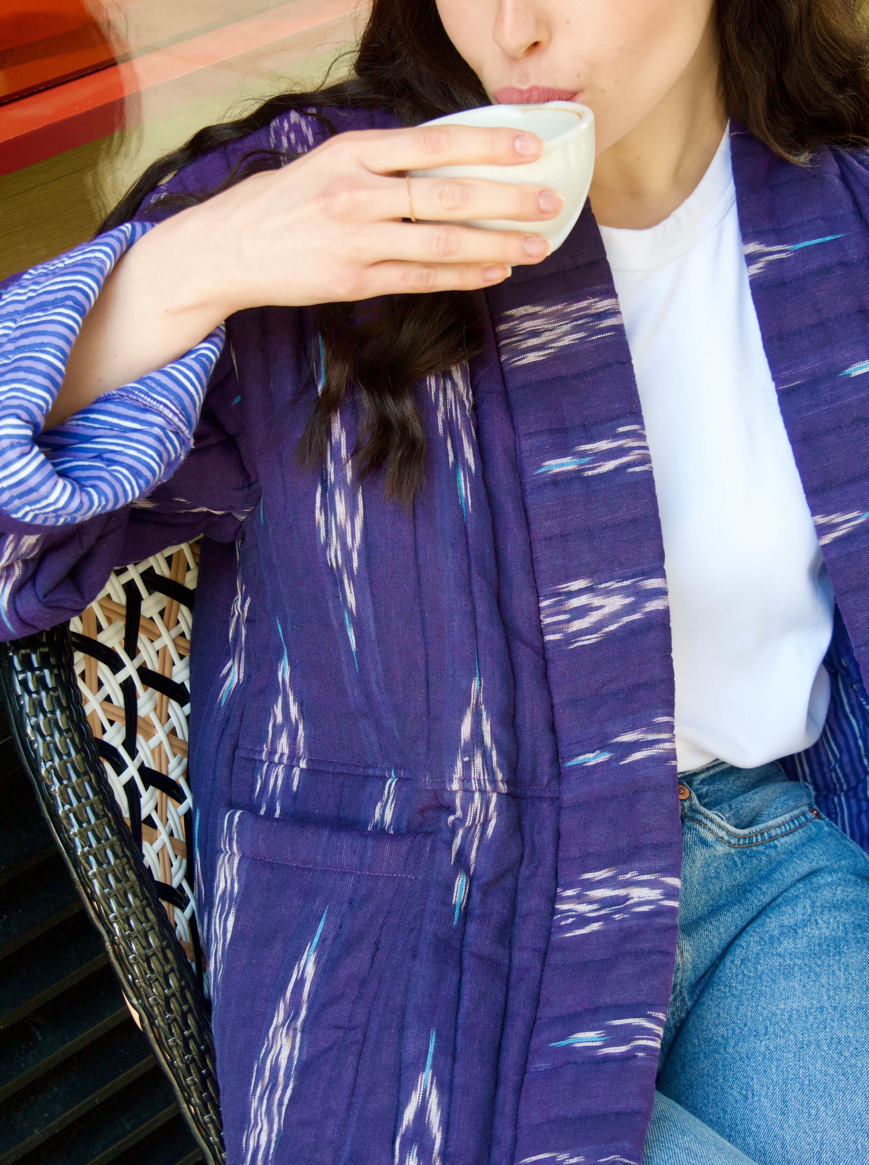 Veste Bohème Heritage 1981 - Pailletée, Imprimé Floral Violet/bleu, Taille XS