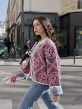 Veste cerise kantha à motifs