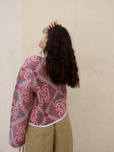 Veste cerise kantha à motifs