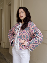 Veste cerise kantha à motifs