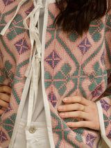 Veste cerise kantha à motifs