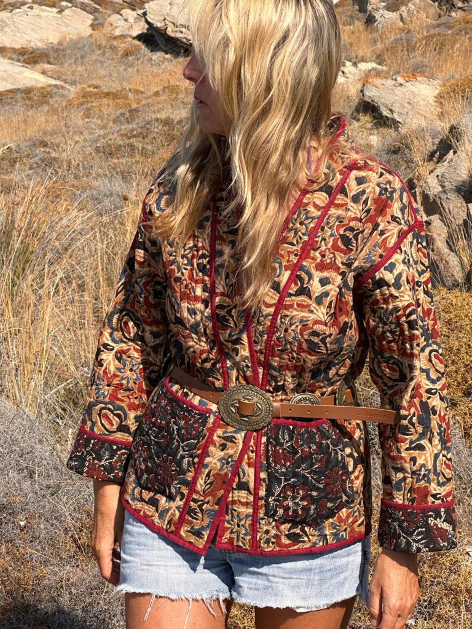 Veste Tabata camel à motifs