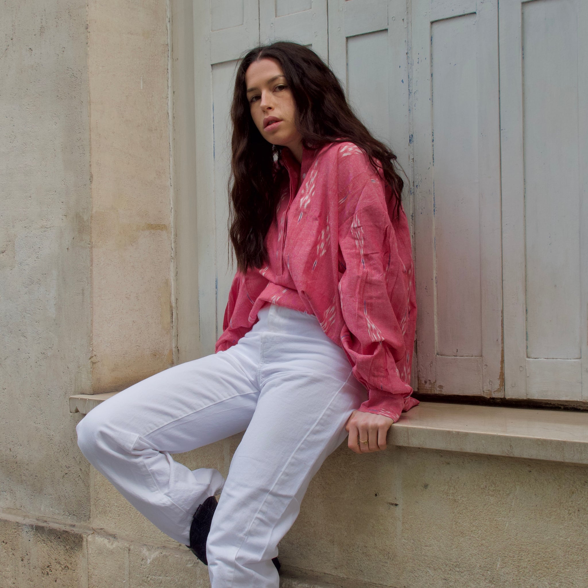 Blouse maroushka en coton rose