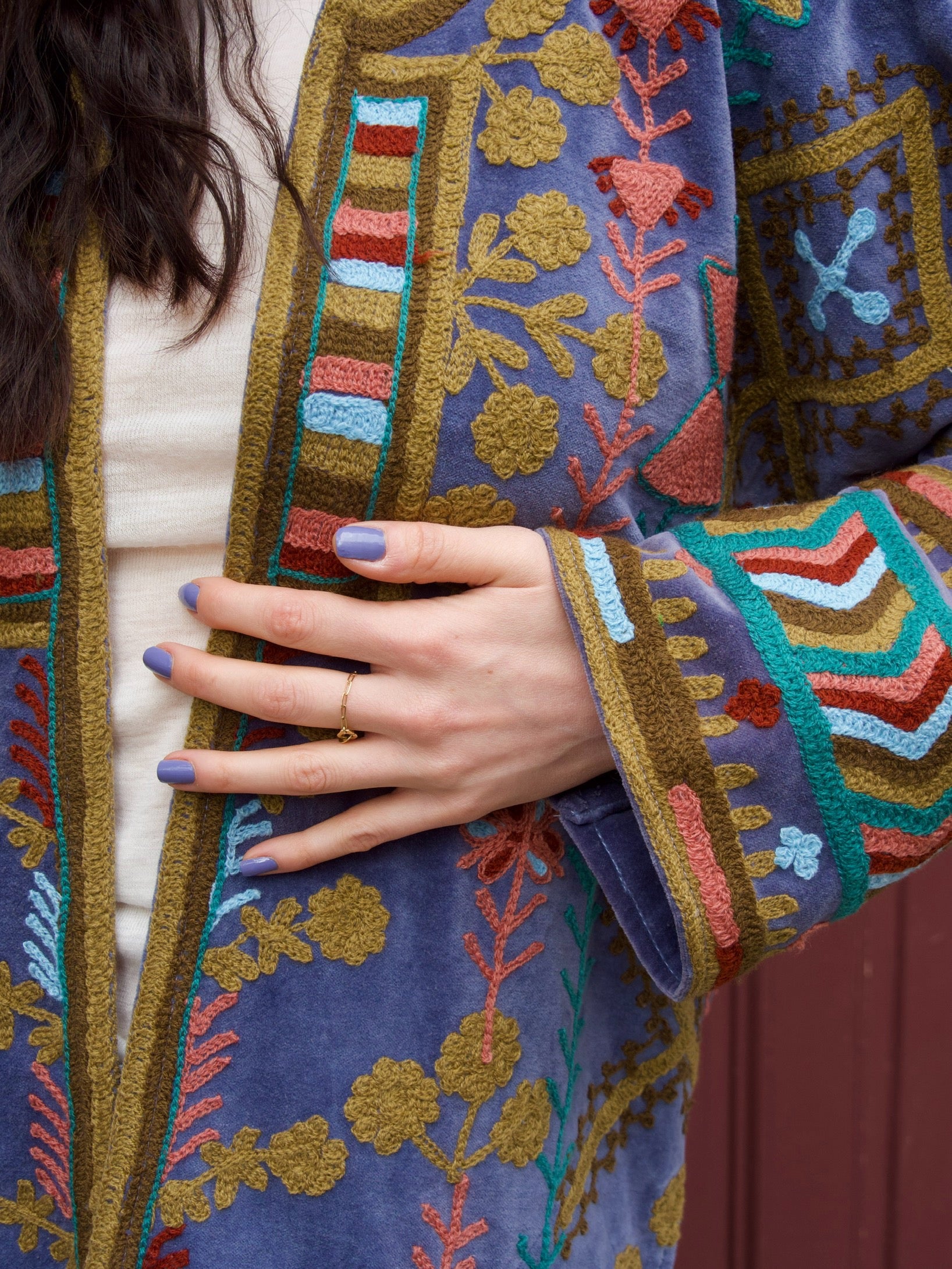 Veste Bomber En Velours Brodé - Marque Topshop - Taille 4 - Occasion Très Bon État